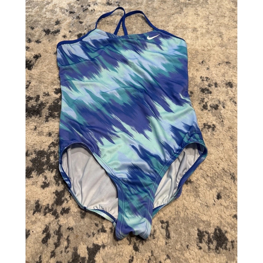 Nike Youth Girls Blue One-Piece Swim Suit Bathing Large 12-13 Years